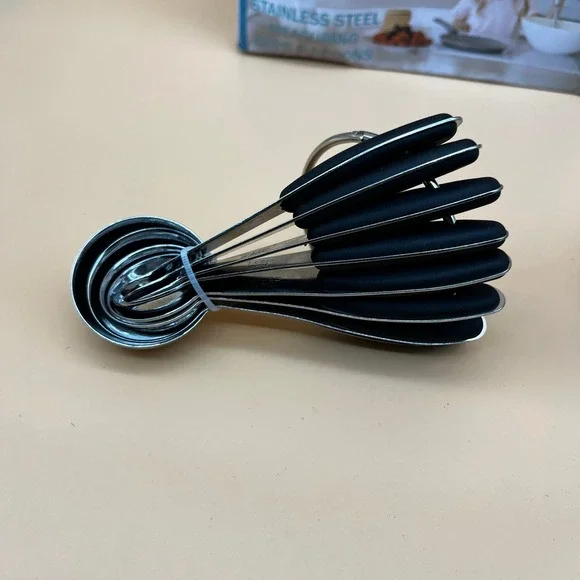 Set of 16 Stainless Steel Measuring Cups & Spoons Plastic Black Handle - Picture 3 of 7